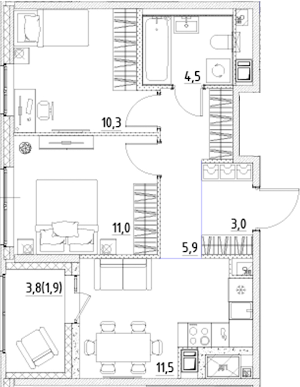 2-комнатная квартира 48.1 м², 7/10 эт., ЖК «Янила Форест»